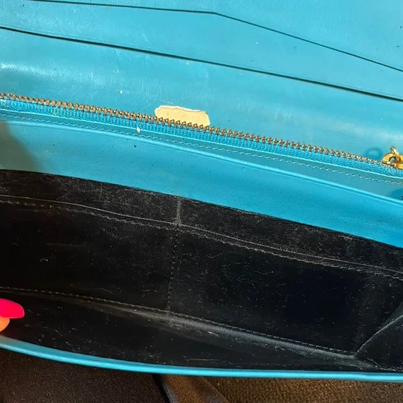 Yves Saint Laurent Blue Embossed Leather Wallet make offer - Picture 9 of 10